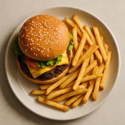 Burger and fries from the sample menu