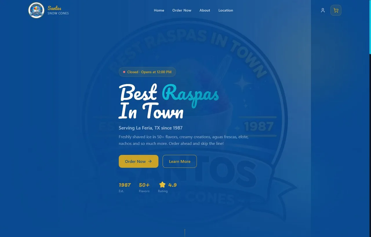 Santos Snow Cones homepage screenshot
